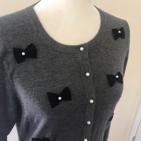Charter Club Gray Bow Pearl Cardigan Sweater NWT - Picture 5 of 7